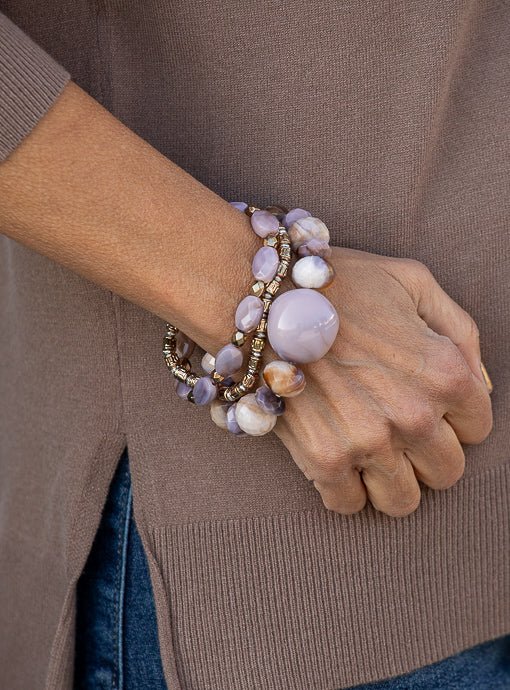 Natural Gold Marbleized Bead Three Piece Bracelet Set - Just Style LA