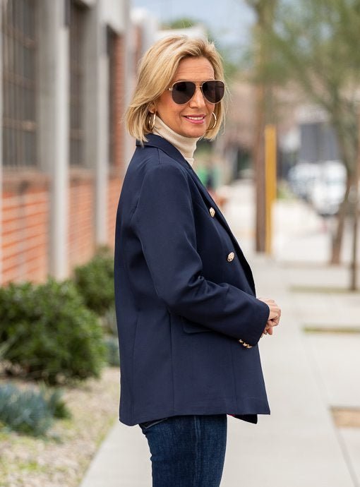 Navy Double Breasted Blazer With Gold Buttons