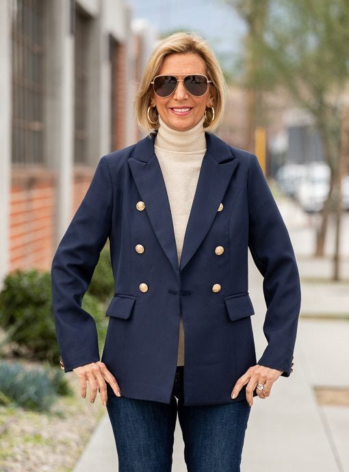 ジャケット・アウター Trois Gold Button Blazer navy Navy Double Breasted Blazer With Gold Buttons – Just Style LA