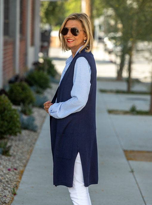 Navy Lightweight Open Front Cardigan Vest – Just Style LA