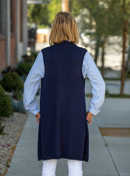 Navy Lightweight Open Front Cardigan Vest - Just Style LA