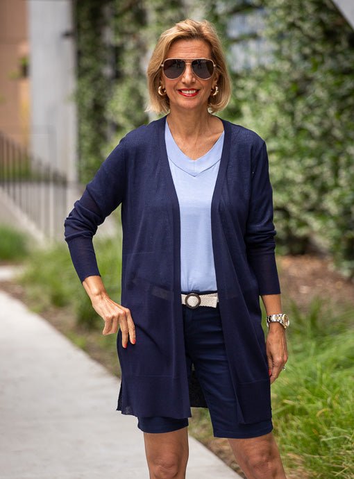 Navy Lightweight Open Front Long Cardigan – Just Style LA