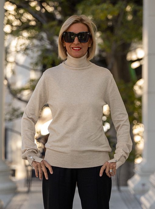 Oatmeal Turtleneck Sweater Top - Just Style LA