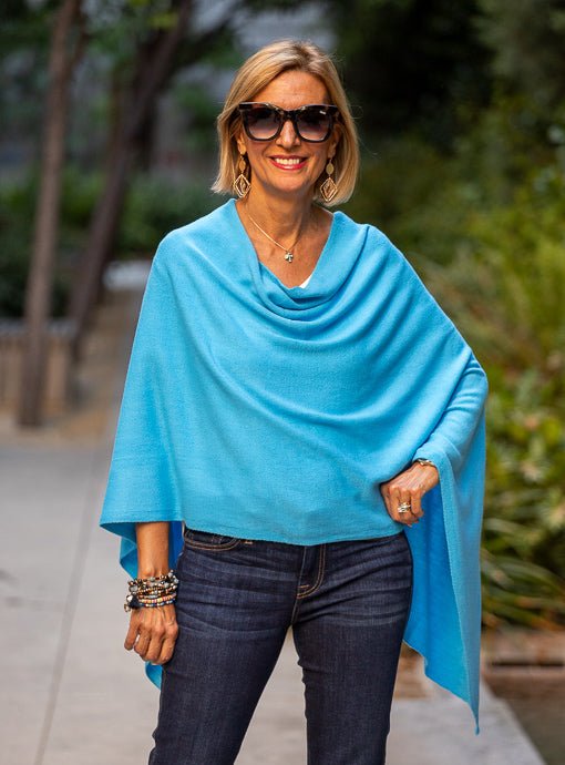 Ocean Blue Pull On Poncho - Just Style LA