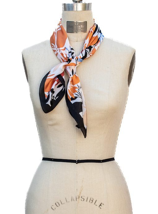 Orange Blue Black Floral Print Silky Neck Scarf – Just Style LA display picture 1