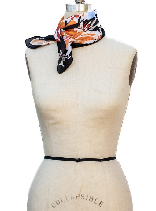 Orange Blue Black Floral Print Silky Neck Scarf – Just Style LA display picture 1
