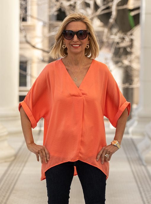 Orange Oversized Dolman Sleeve Top - Just Style LA