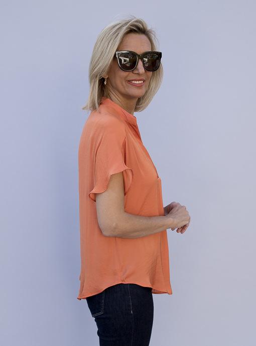 Papaya Stand Collar Short Sleeve Blouse - Just Style LA