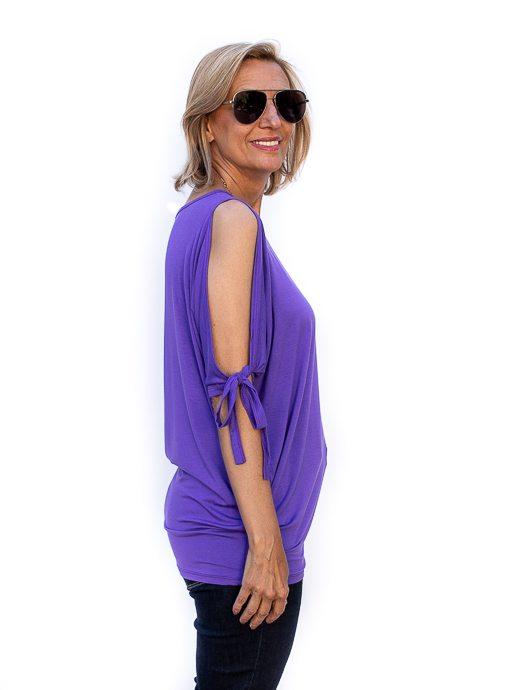 Purple Bamboo Slit Tie Sleeve Top - Just Style LA