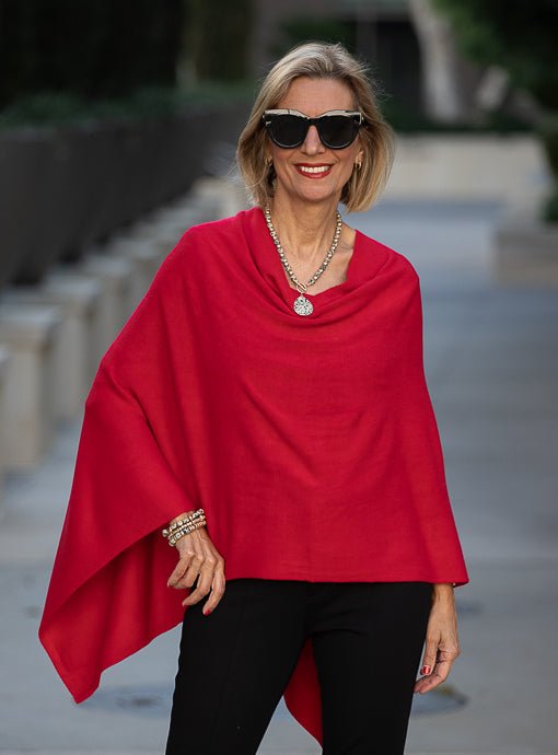 Red Pull On Poncho - Just Style LA