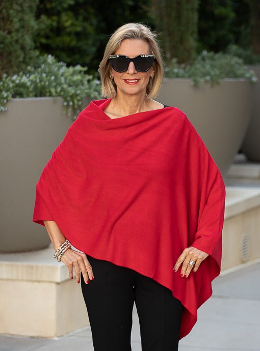 Red Pull On Poncho - Just Style LA