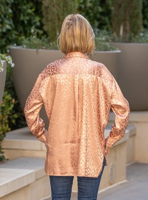 Rosegold Satin Leopard Print Shirt - Just Style LA