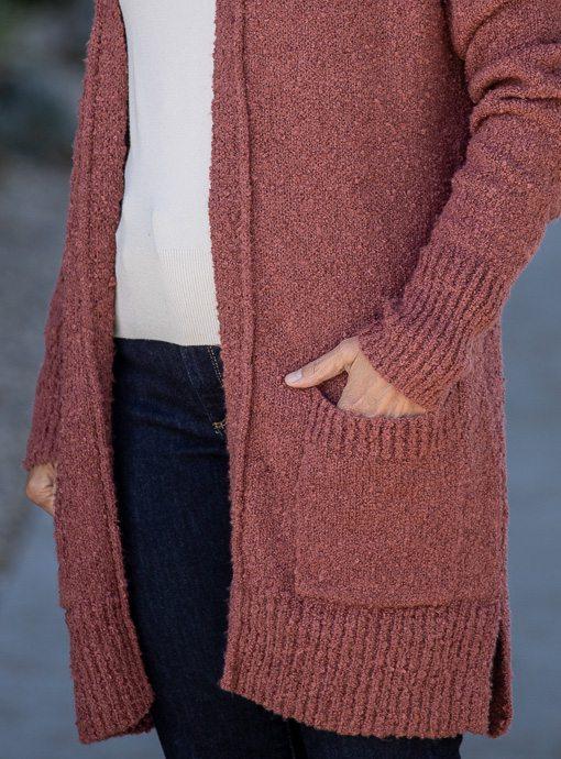 Rosewood Boucle Knit Cardigan with Pockets - Just Style LA