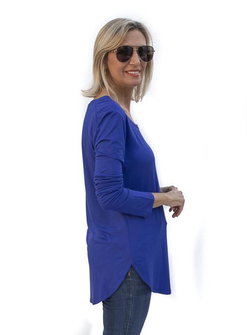 Royal Blue Round Neck Long Sleeve Top - Just Style LA