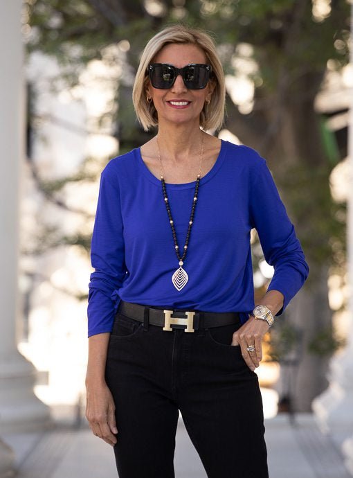 Royal Blue Round Neck Long Sleeve Top – Just Style LA