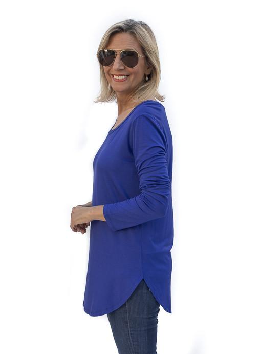 Royal Blue Round Neck Long Sleeve Top - Just Style LA