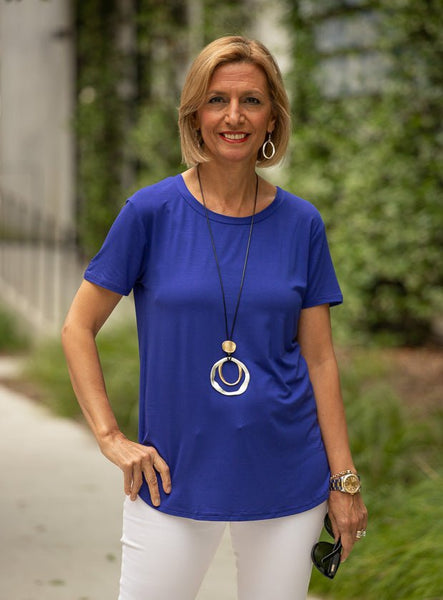 Royal Blue Round Neck Long Sleeve Top – Just Style LA