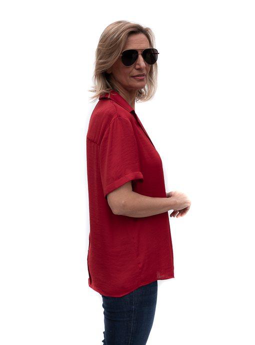 Ruby Red Notch Collar Short Sleeve Blouse - Just Style LA