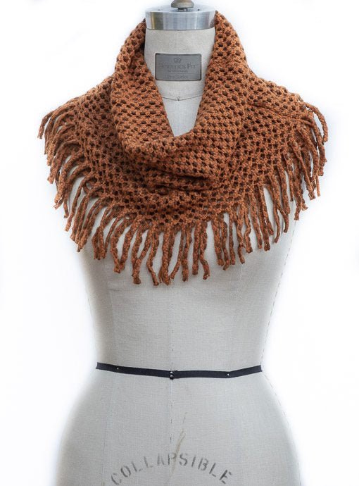 Rust Open Weave Tube Scarf With fringe - Just Style LA