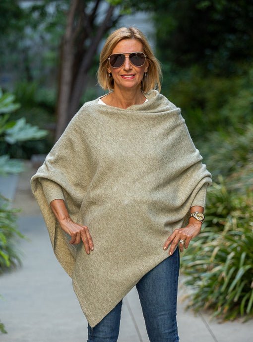 Sage Pull On Poncho With Sleeves - Just Style LA