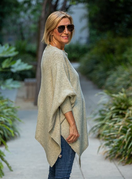 Sage Pull On Poncho With Sleeves - Just Style LA