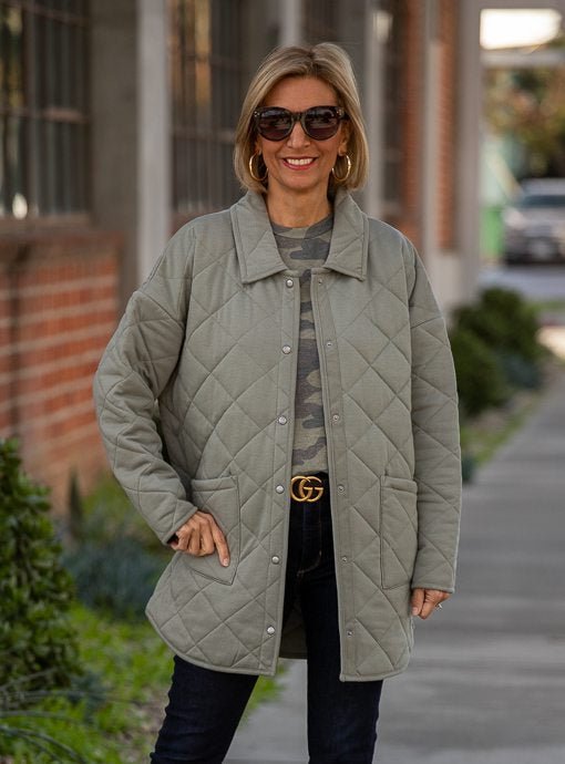 Sage Quilted Knit Oversized Parka Jacket - Just Style LA