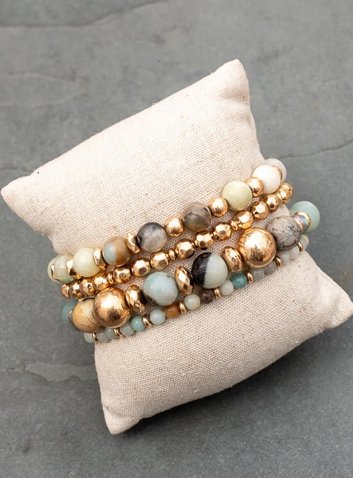 Seafoam And Gold Bead Bracelet Set Of Four - Just Style LA