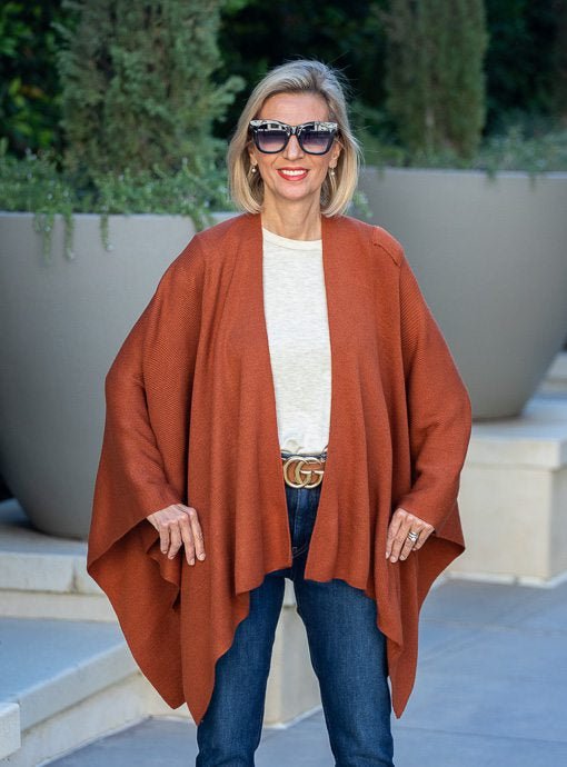 Sienna Textured Knit Ruana Wrap Shawl With A Loop – Just Style LA