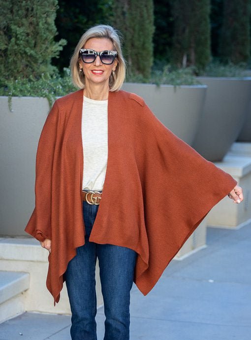 Sienna Textured Knit Ruana Wrap Shawl With A Loop - Just Style LA