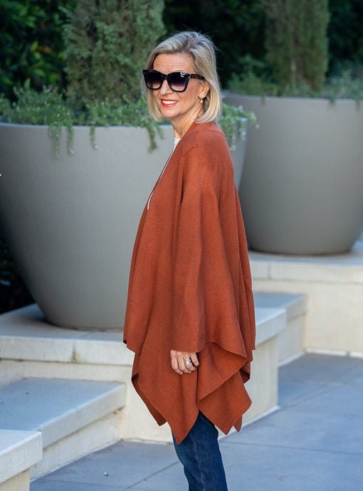 Sienna Textured Knit Ruana Wrap Shawl With A Loop – Just Style LA