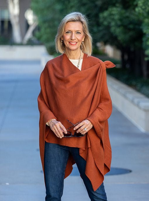 Sienna Textured Knit Ruana Wrap Shawl With A Loop - Just Style LA