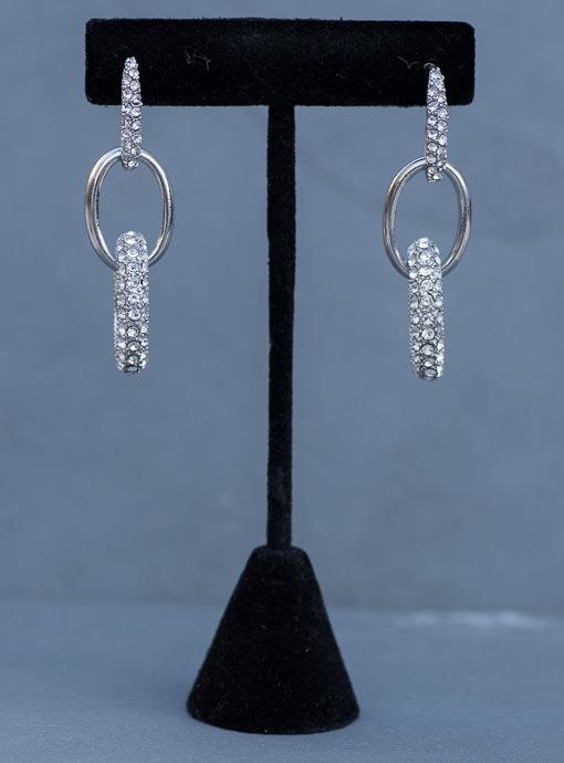Silver And Faux Rhinestone Link Earrings - Just Style LA