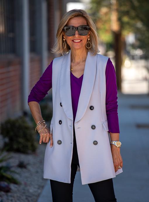 Silver Double Breasted Sleeveless Blazer Vest - Main Image