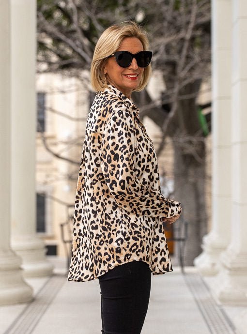Tan Black Leopard Print Button Down Shirt - Just Style LA
