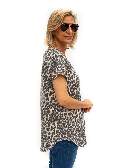 Tan Brown Leopard Print Short Sleeve Top - Just Style LA