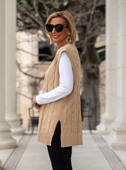 Tan Cable Knit Sweater Vest Just Style LA Tan Cable Knit Sweater Vest Just Style LA