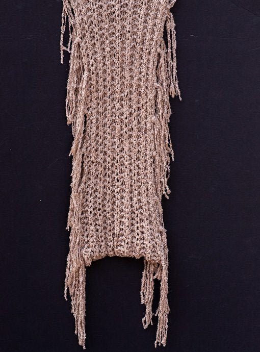 Tan Open Weave Textured Yarn Infinity Scarf with fringe - Just Style LA