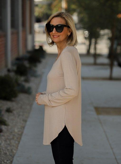 Tan Round Neck Long Sleeve Top - Just Style LA