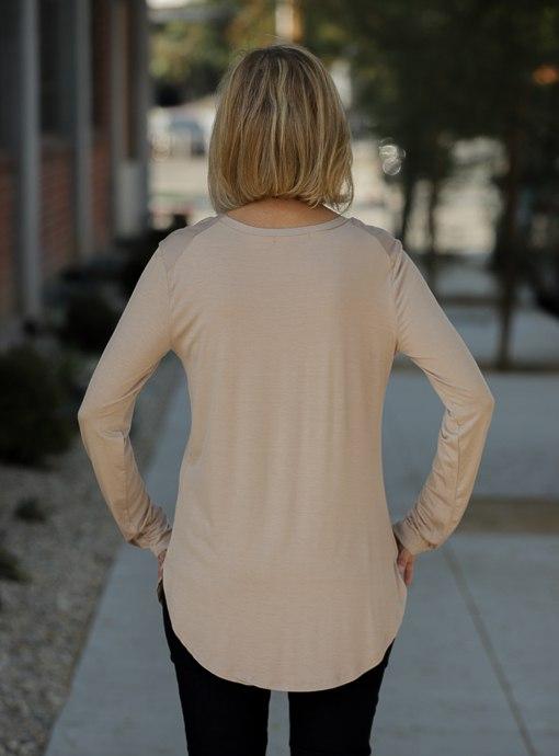 Tan Round Neck Long Sleeve Top - Just Style LA