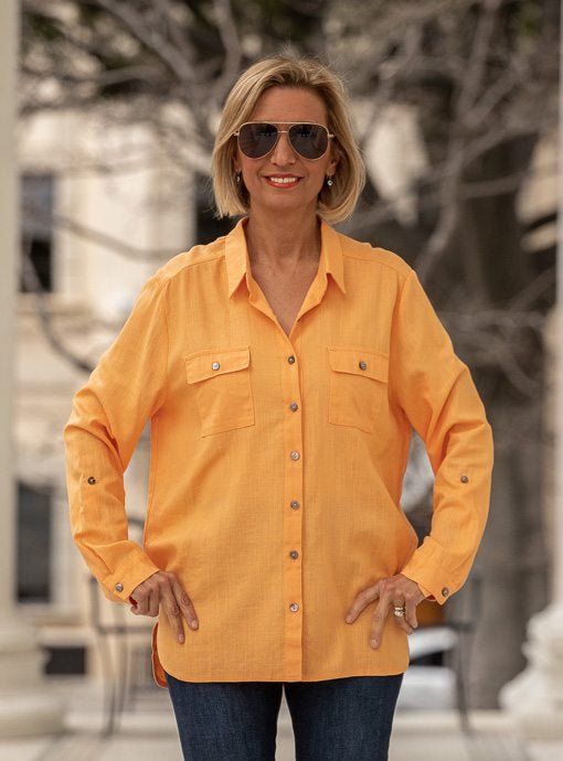Tangerine Button Down Shirt With Two Chest Pockets - Just Style LA