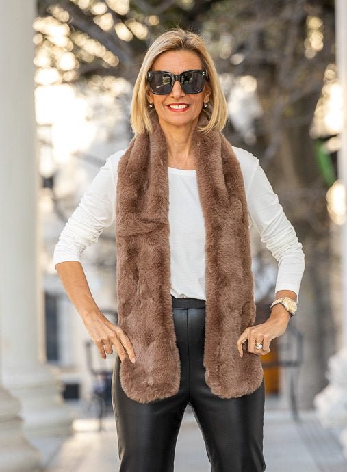 Taupe Faux Fur Stole Scarf - Just Style LA