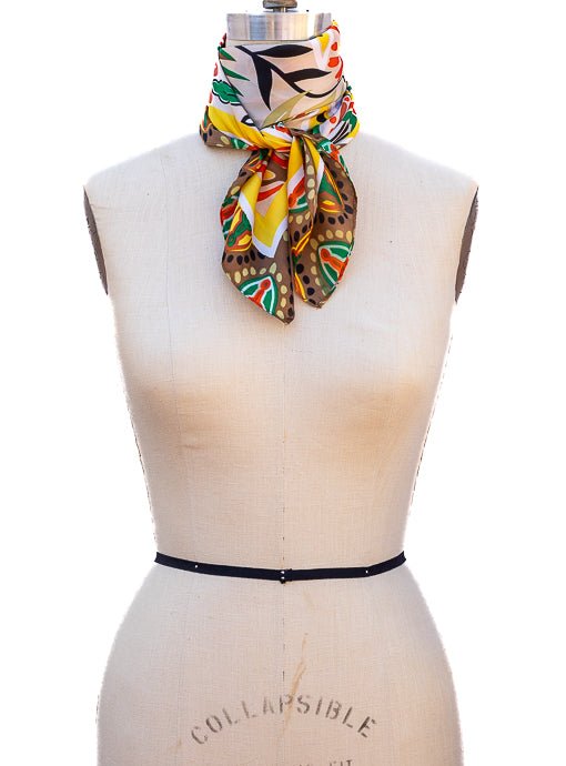 Taupe Green Multi Leaf Pattern Silky Neck Scarf - Just Style LA