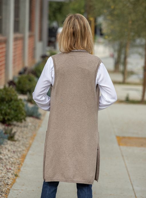 Taupe Lightweight Open Front Cardigan Vest, 52% OFF