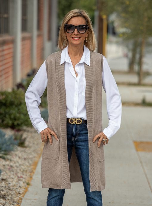 Taupe Lightweight Open Front Cardigan Vest, 52% OFF