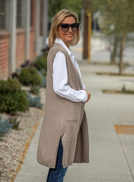 Taupe Lightweight Open Front Cardigan Vest
