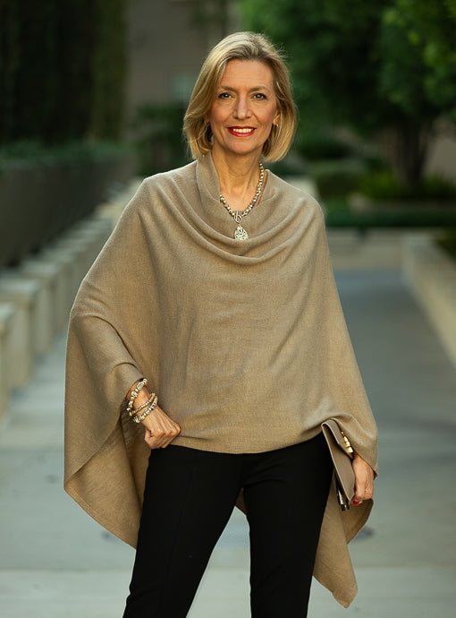 Taupe Pull On Poncho - Just Style LA