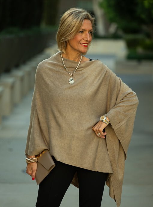 Verona Taupe Pull On Poncho – Just Style LA