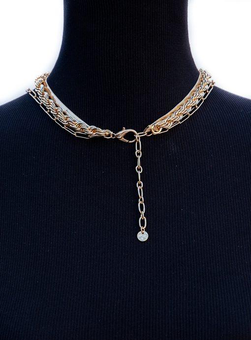 Three Layer Gold Tone Chain Necklace With Pendant - Just Style LA