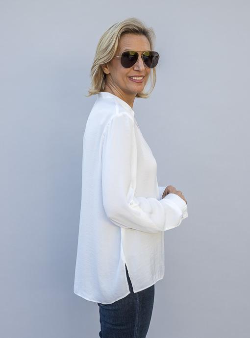White Stand Collar Long Sleeve Blouse - Just Style LA