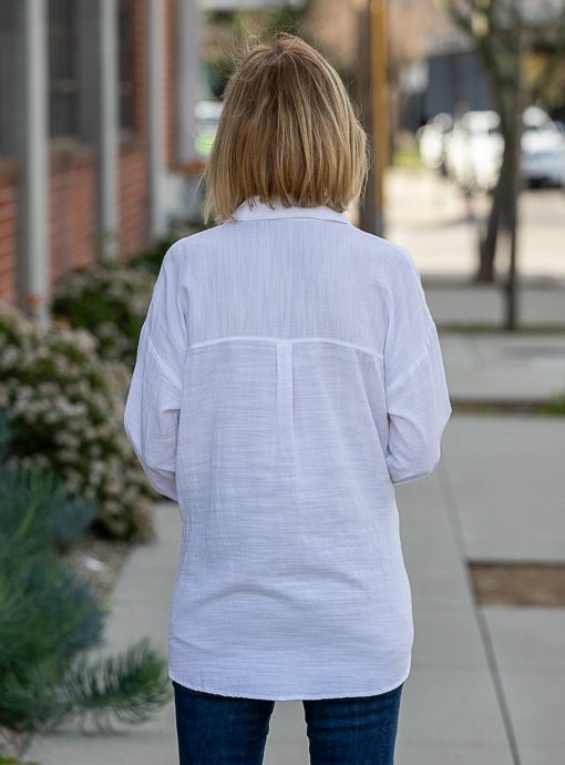 White Textured Fabric Long Sleeve Shirt - Just Style LA